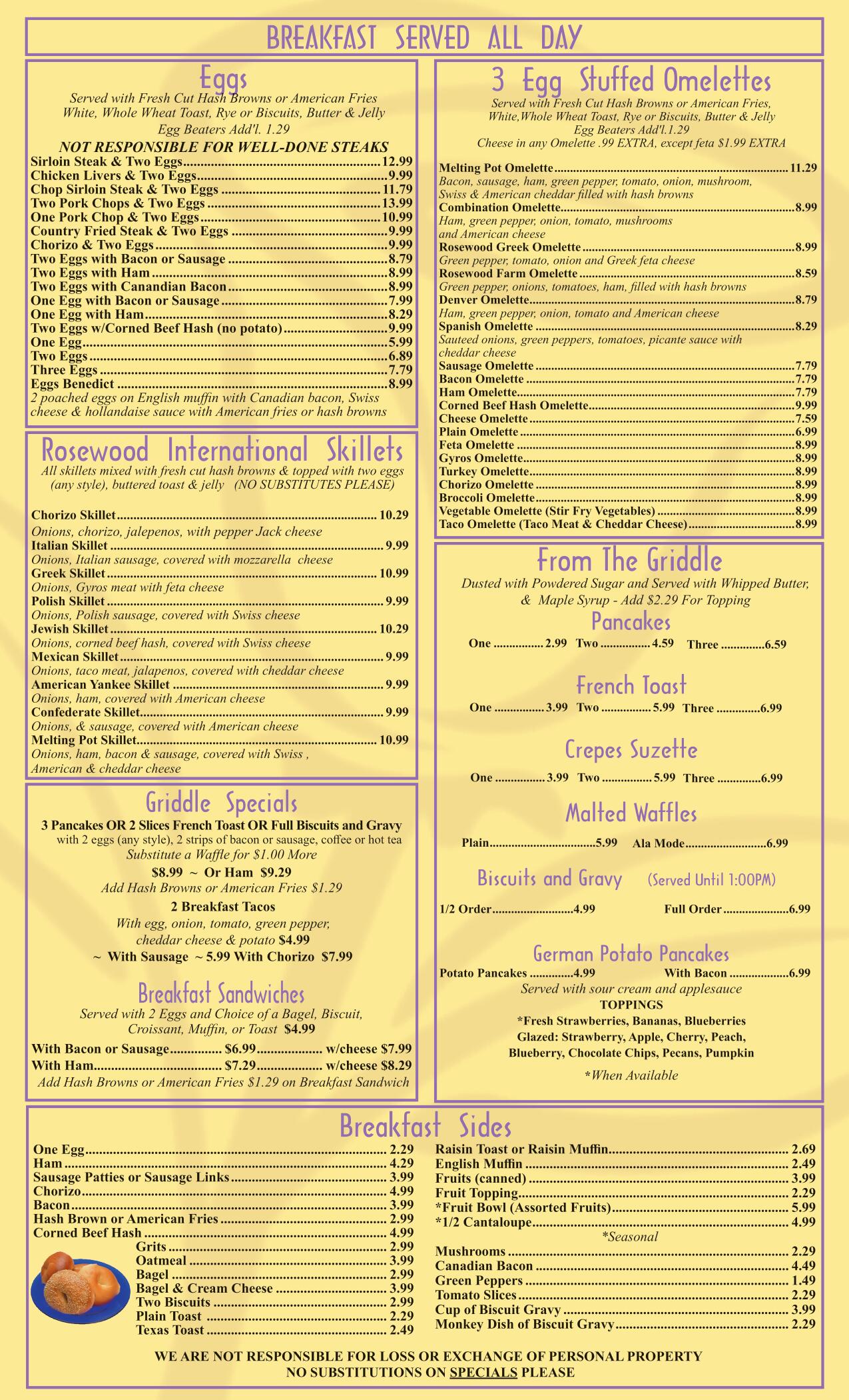 New Menu Page 1 - Family Restaurant Indiana