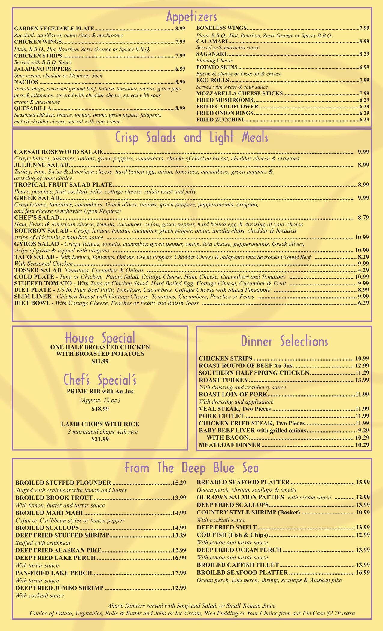 New Menu Page 4 - Family Restaurant Indiana